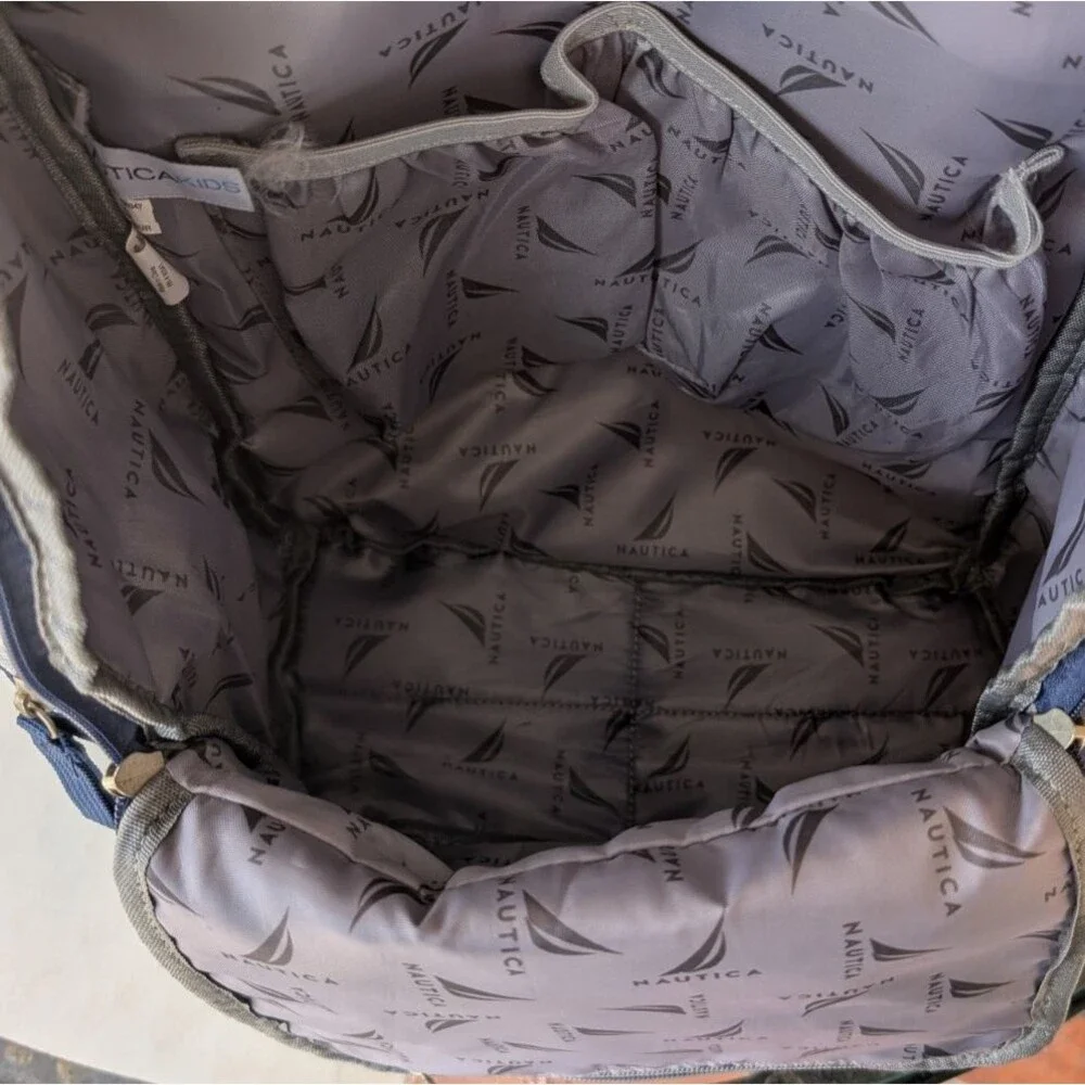 Nautica Backpack Blue Silver Insulated Drink Pockets Multi Compartment Kids Logo